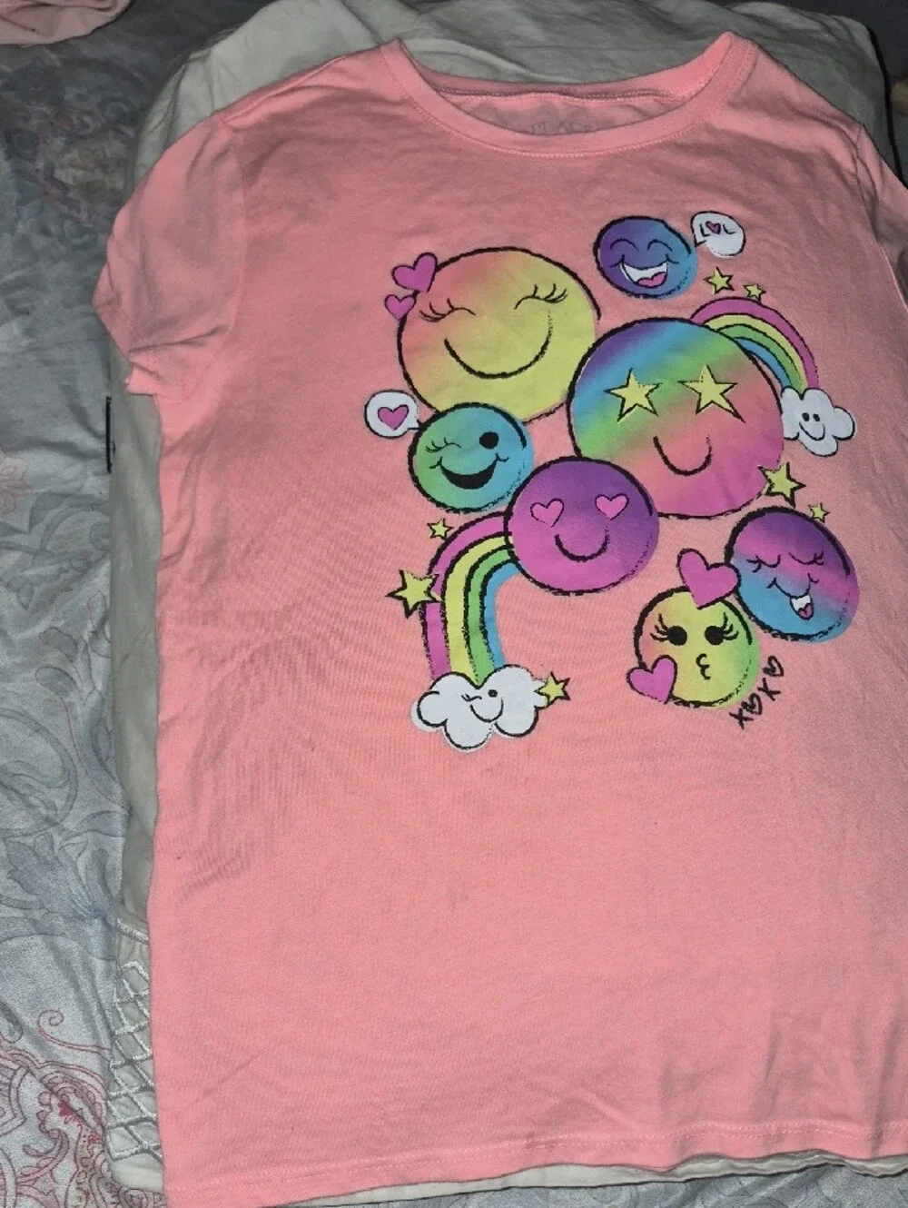 The Children's Place Pink Tee with Rainbow Smiley Faces